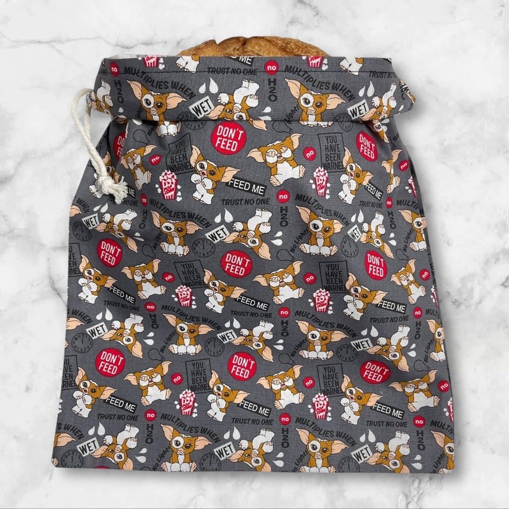Gray Gremlin Reusable Cotton Drawstring Bread Bag | Farmhouse Kitchen Storage